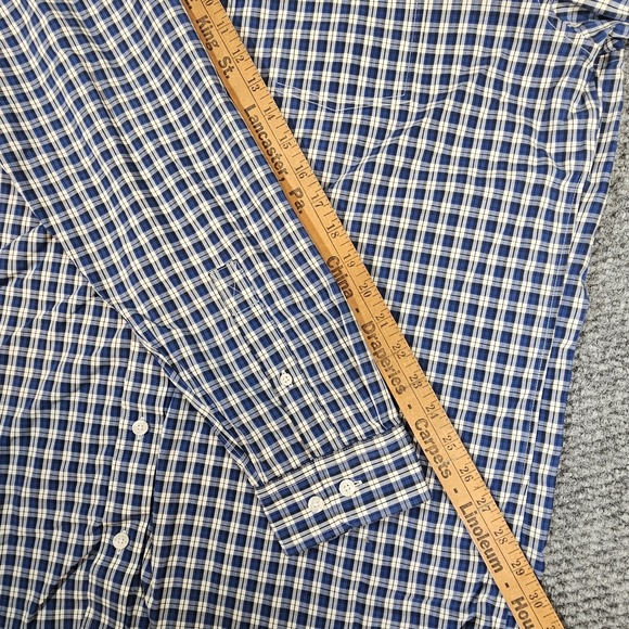 LL Bean Button Down‎ Men's L Reg Slighlty Fitted Cotton Blue Plaid Sleeve - Picture 6 of 7
